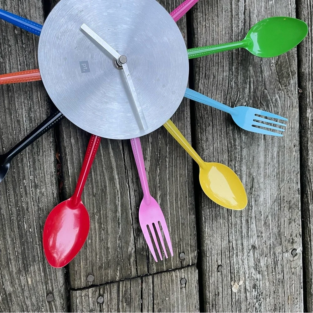 Abstract Fork Spoon Colorful Kitchy Cutlery Wall Clock - Non-Working For Display